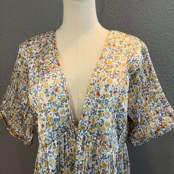 LULUS EXPRESS YOURSELF Butter Yellow Floral Print Satin Babydoll Mini Dress - M - Picture 2 of 12